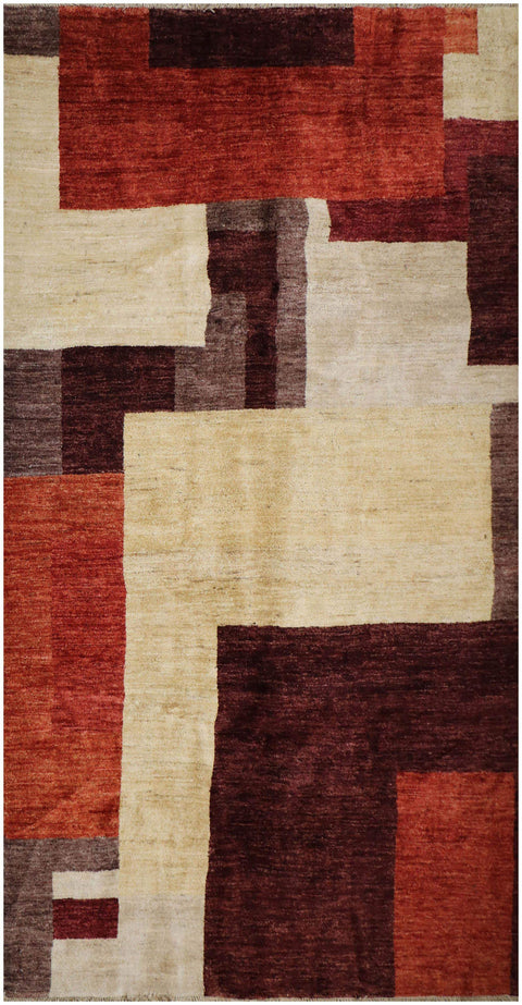 A rectangular Gabbeh tribal wool rug
