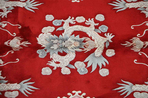 255x170cm Chinese Dragon handmade wool red and beige rug 7091 - Rugoutlet