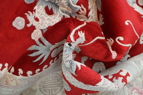 255x170cm Chinese Dragon handmade wool red and beige rug 7091 - Rugoutlet