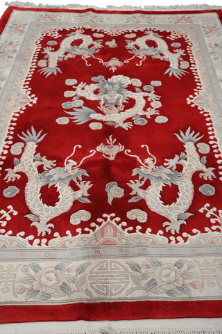 255x170cm Chinese Dragon handmade wool red and beige rug 7091 - Rugoutlet