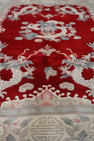 255x170cm Chinese Dragon handmade wool red and beige rug 7091 - Rugoutlet