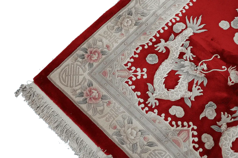 255x170cm Chinese Dragon handmade wool red and beige rug 7091 - Rugoutlet