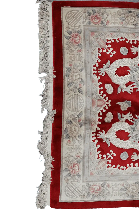255x170cm Chinese Dragon handmade wool red and beige rug 7091 - Rugoutlet
