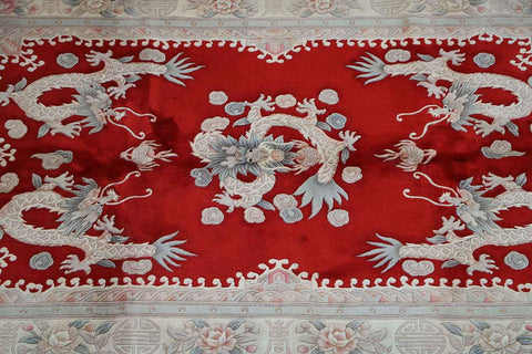 255x170cm Chinese Dragon handmade wool red and beige rug 7091 - Rugoutlet