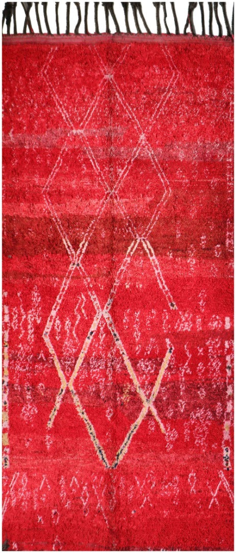 295x195cm Antique Moroccan Beni Ourain Berber Tribal Wool Rug Red - Rugoutlet