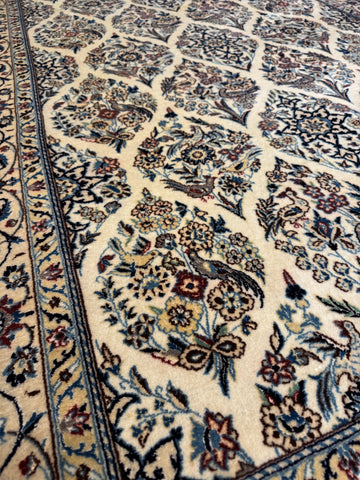 Fine Persian Nain 6La Silk & Wool Handmade Rug Ivory Floral Design 215 × 137 cm