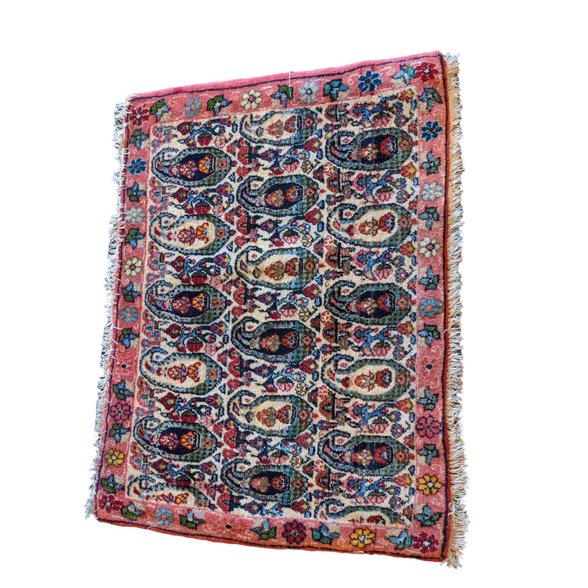 72 x 53 cm Persian Qum Traditional Pink Small Rug - Rugmaster