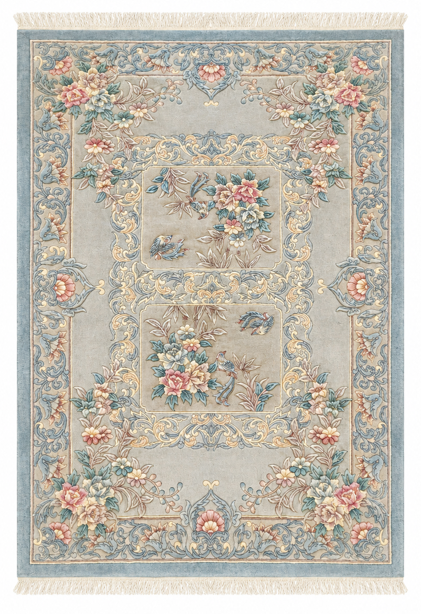 Chinese Floral Aubusson Style Handmade Pastel Blue Rug 250 × 164 cm