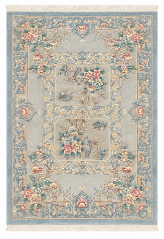 Chinese Floral Aubusson Style Handmade Pastel Blue Rug 250 × 164 cm