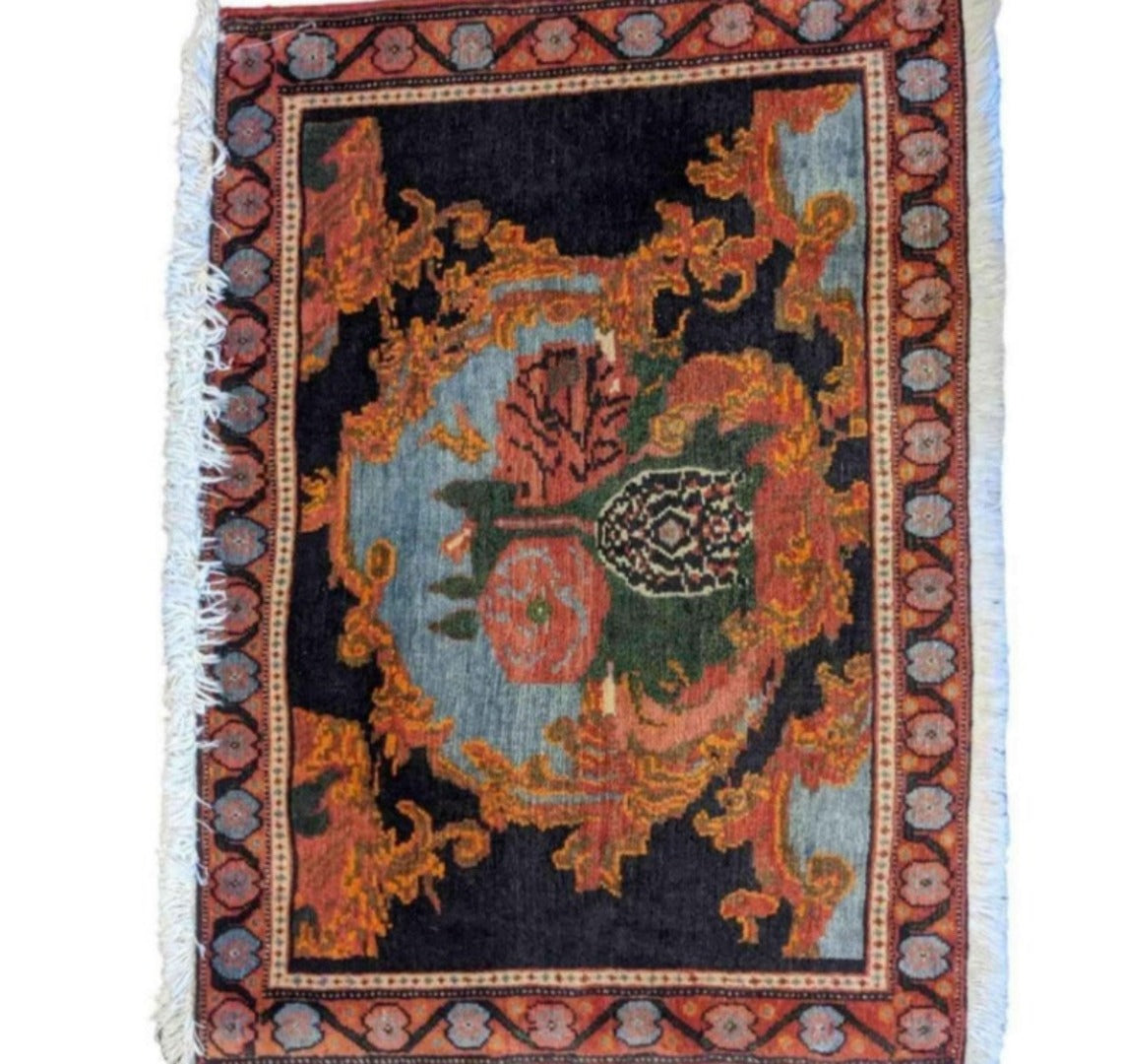 78 x 56 cm Senneh Traditional Orange Small Rug - Rugoutlet