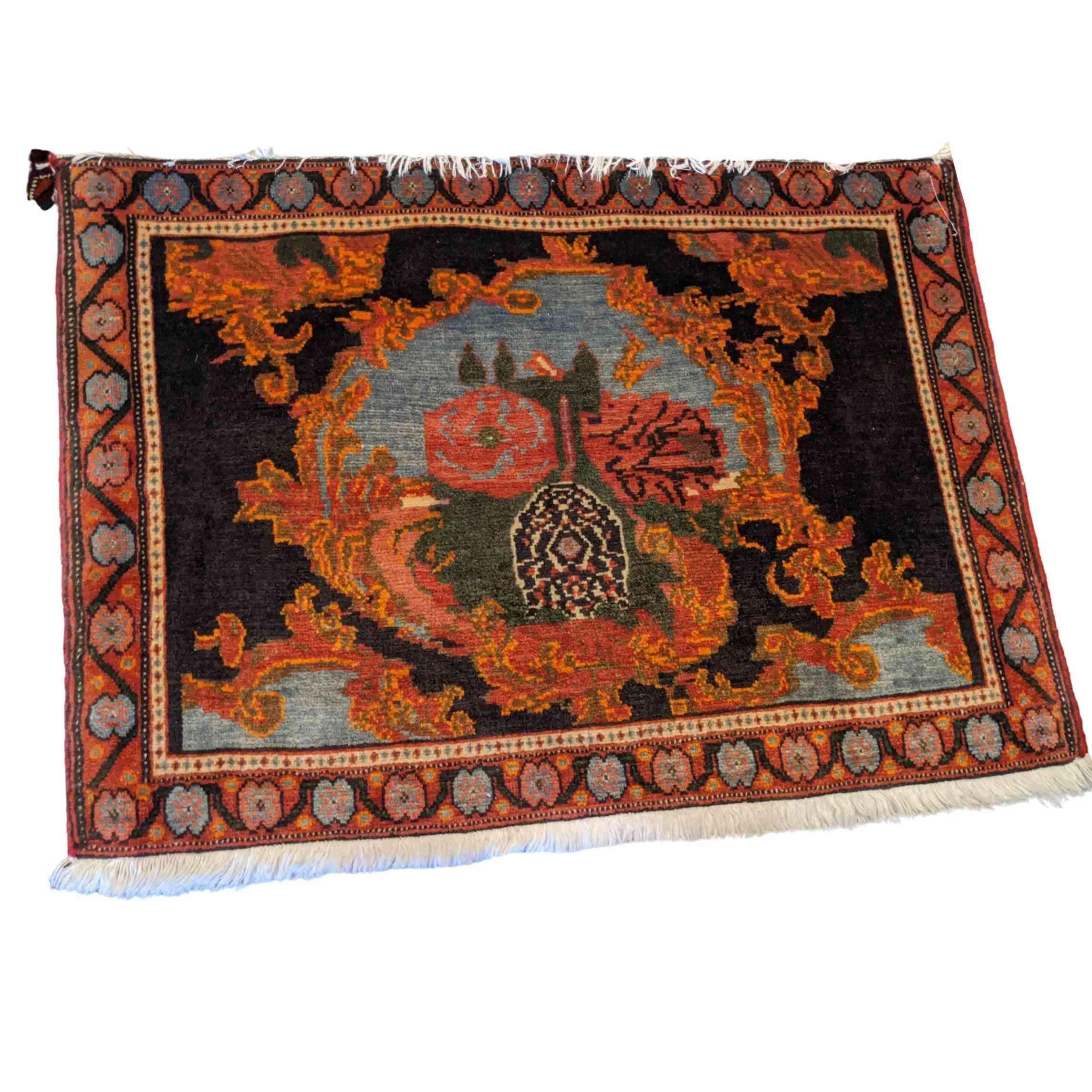 78 x 56 cm Senneh Traditional Orange Small Rug - Rugoutlet