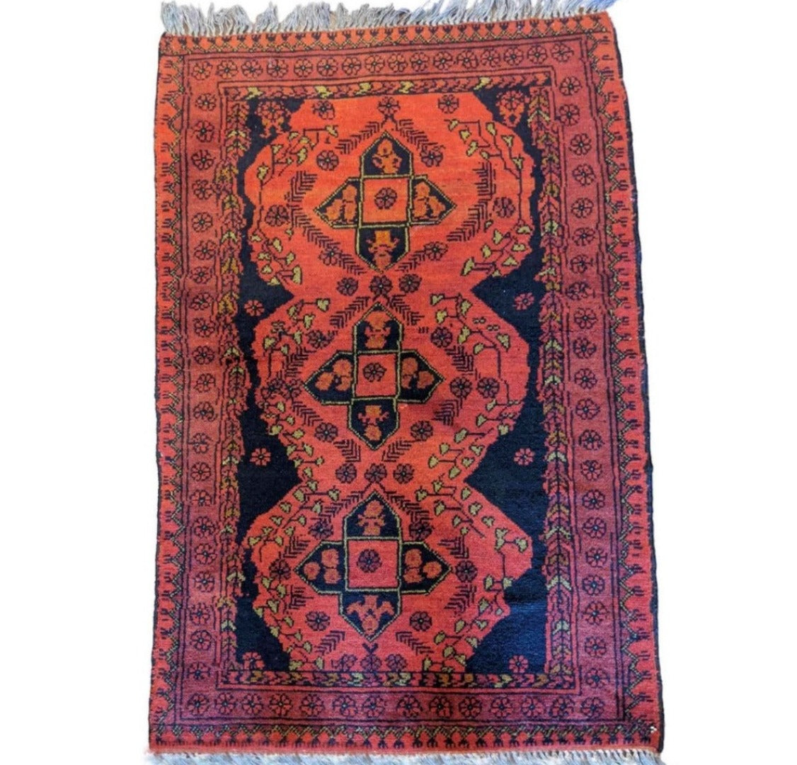 80 x 120 cm Afghan Khan Tribal Red Small Rug - Rugoutlet