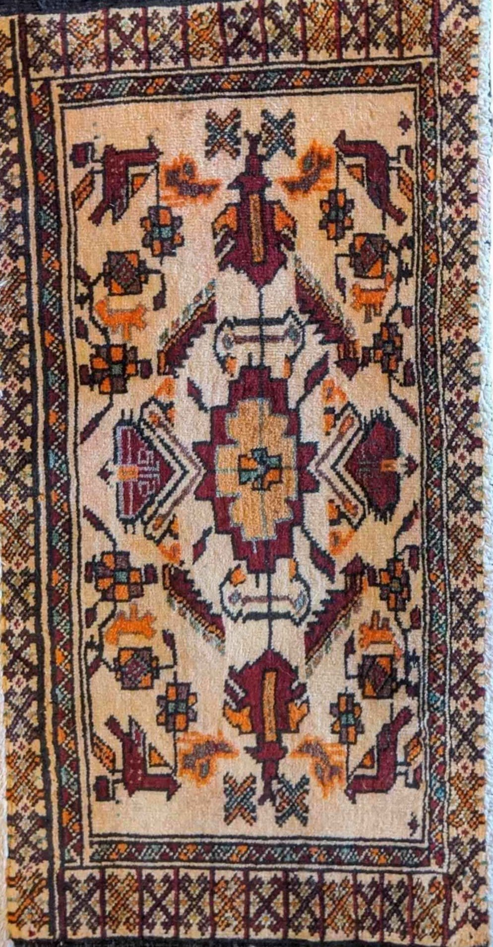 80 x 41 cm Persian Tribal Baluch Yellow Tribal White Small Rug - Rugmaster