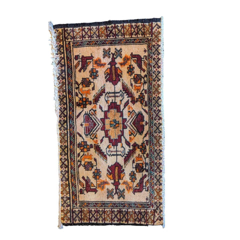 80 x 41 cm Persian Tribal Baluch Yellow Tribal White Small Rug - Rugmaster