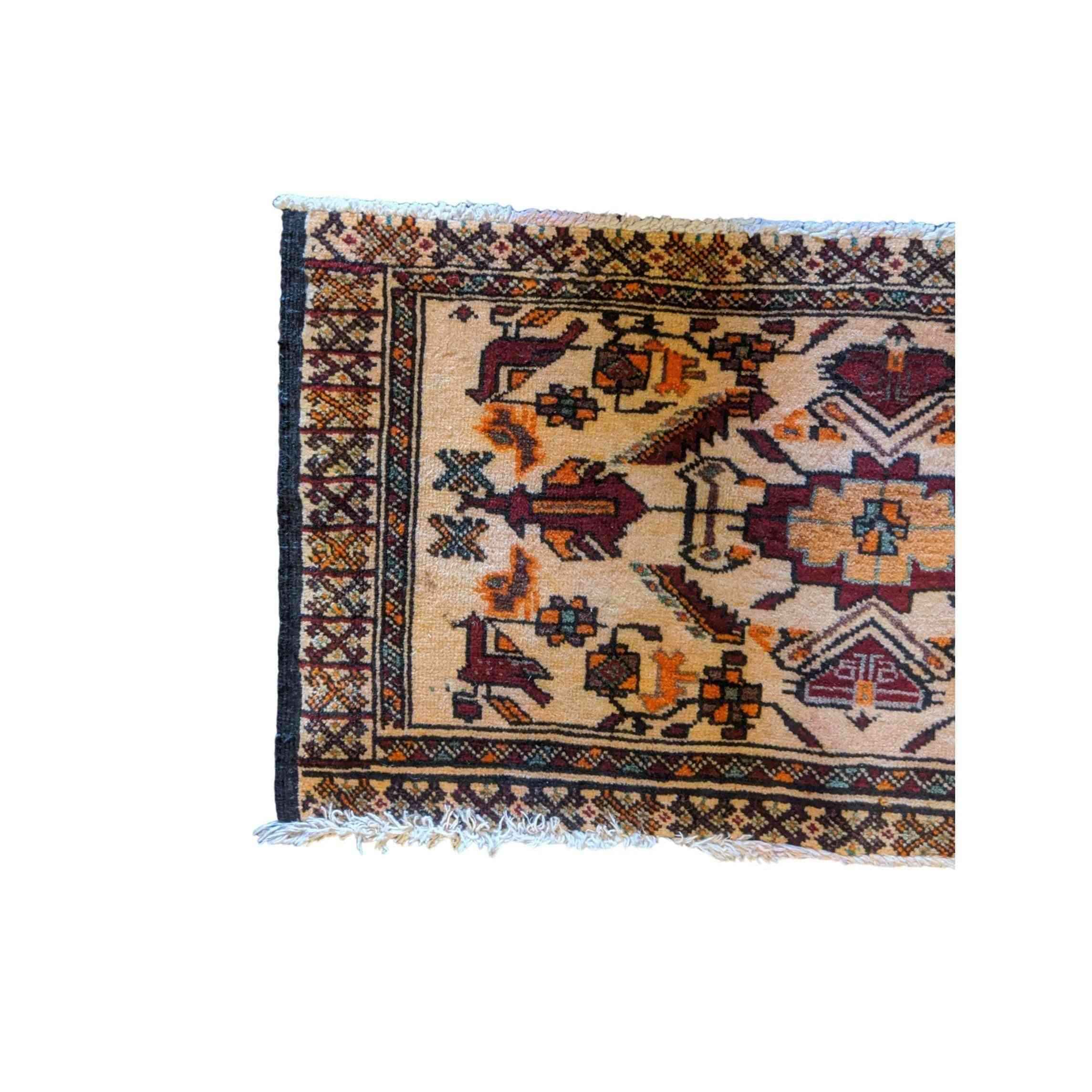 80 x 41 cm Persian Tribal Baluch Yellow Tribal White Small Rug - Rugmaster