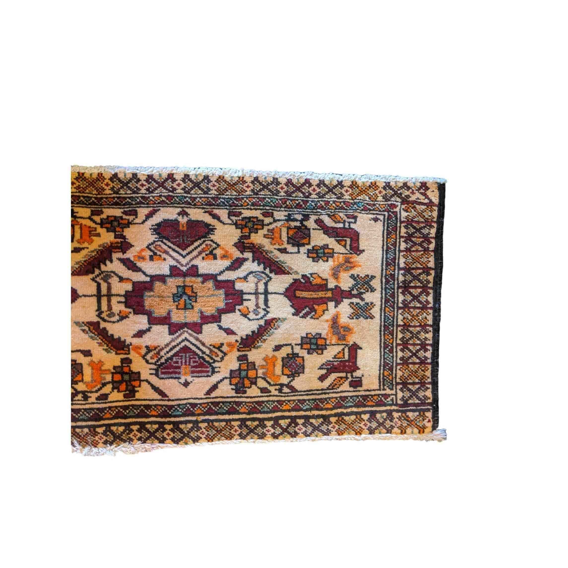 80 x 41 cm Persian Tribal Baluch Yellow Tribal White Small Rug - Rugmaster