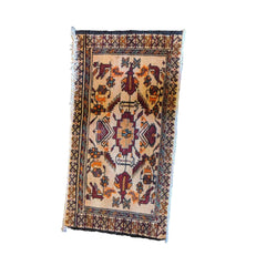 80 x 41 cm Persian Tribal Baluch Yellow Tribal White Small Rug - Rugmaster
