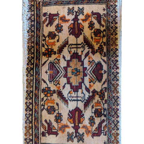 80 x 41 cm Persian Tribal Baluch Yellow Tribal White Small Rug - Rugmaster