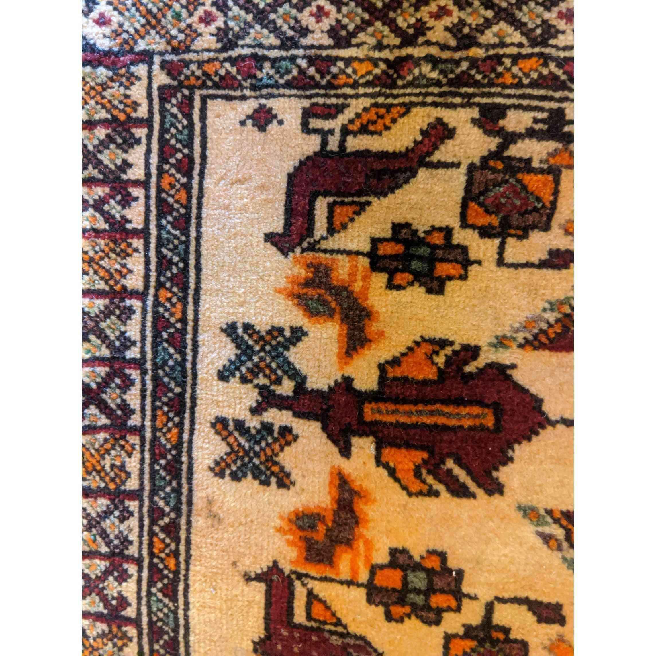 80 x 41 cm Persian Tribal Baluch Yellow Tribal White Small Rug - Rugmaster