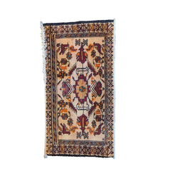 80 x 41 cm Persian Tribal Baluch Yellow Tribal White Small Rug - Rugmaster
