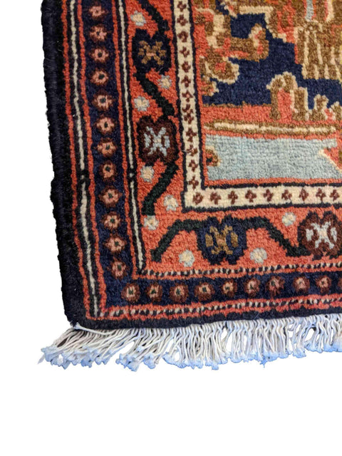 80 x 52 cm Persian Senneh Traditional Red Small Rug - Rugmaster