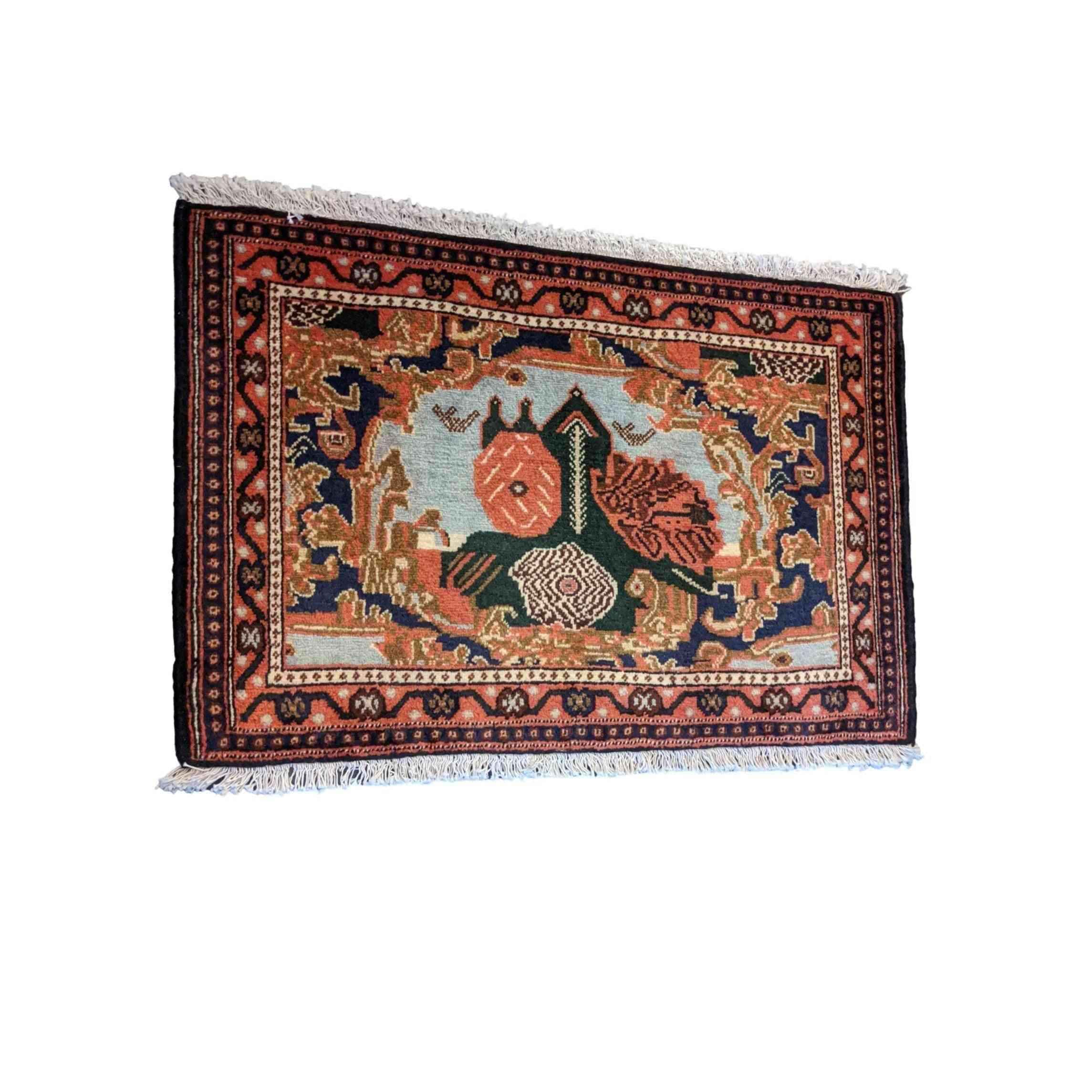 80 x 52 cm Persian Senneh Traditional Red Small Rug - Rugmaster