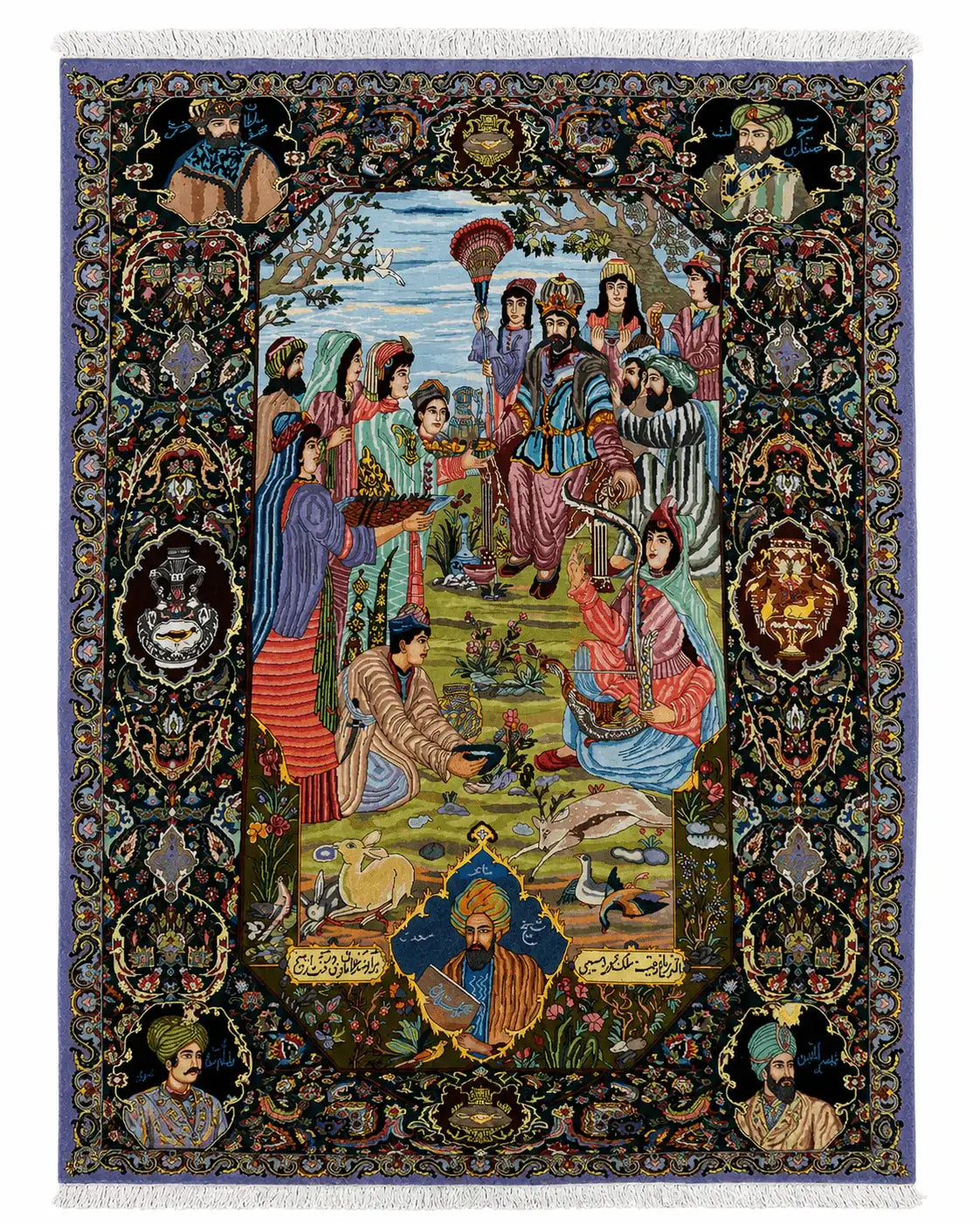 Persian Tabriz Handmade Silk Rug - Red Green Blue Grey & Beige Grey Blue - 300 cm x 200 cm