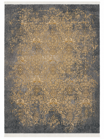 Modern Powerloom Acrylic Rug with Silk Tassels 225x150 cm – Grey & Golden Rug
