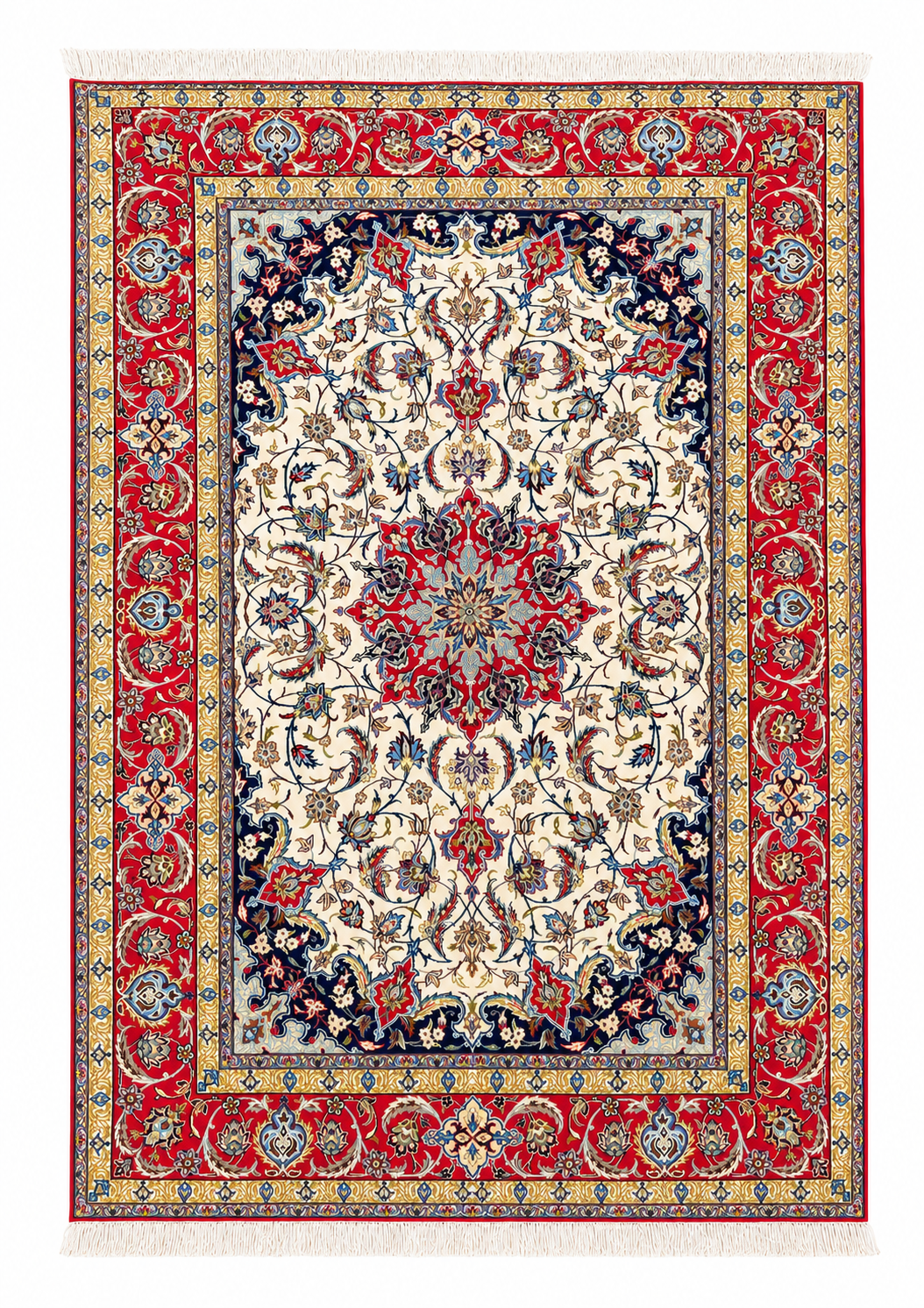 Handmade Isfahan Wool & Silk Rug 235x158 cm – Red & Beige Rug