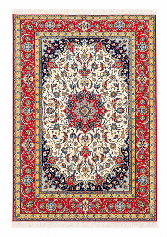 Handmade Isfahan Wool & Silk Rug 235x158 cm – Red & Beige Rug
