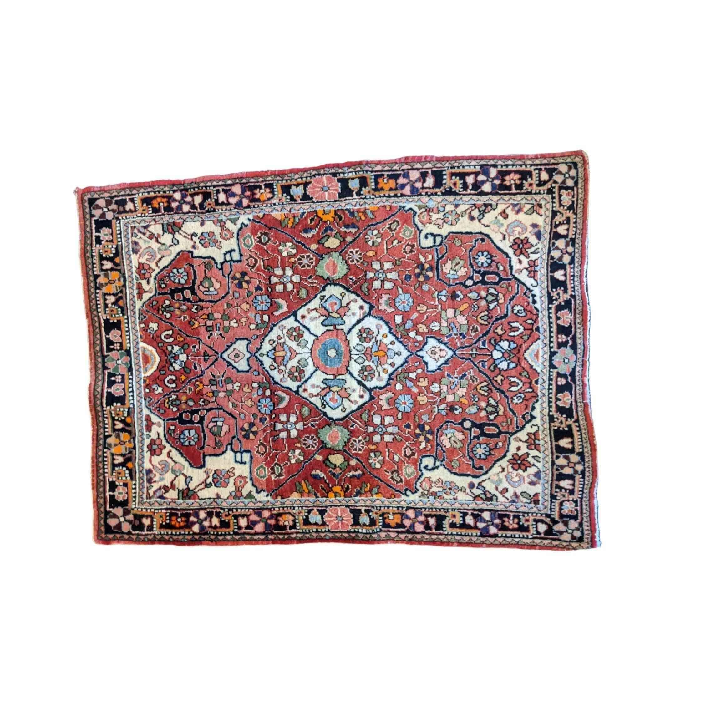 85 x 63 cm Old Persian Saruq Traditional Red Small Rug - Rugmaster