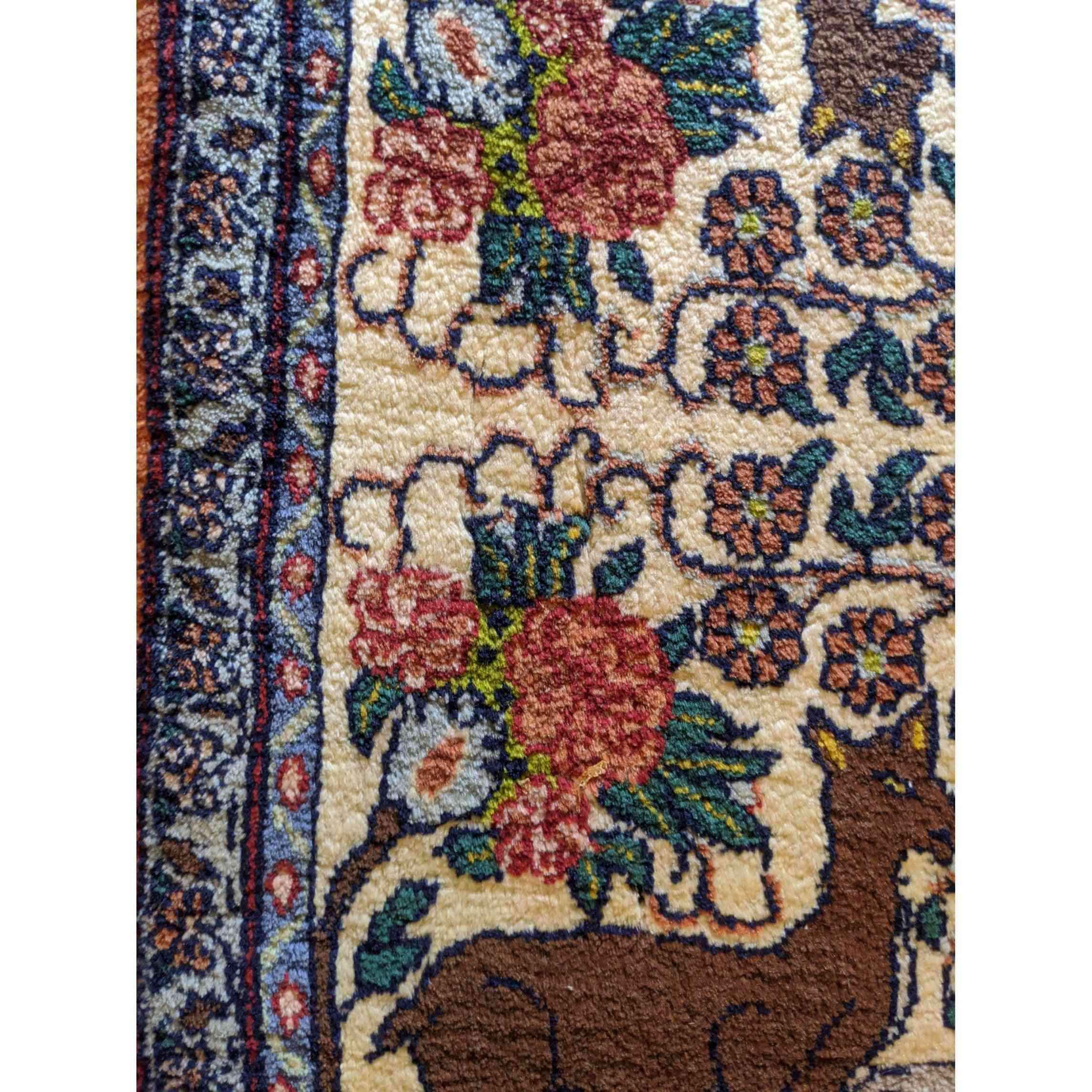 86 x 68 cm Persian Qum Traditional Yellow Small Rug - Rugmaster