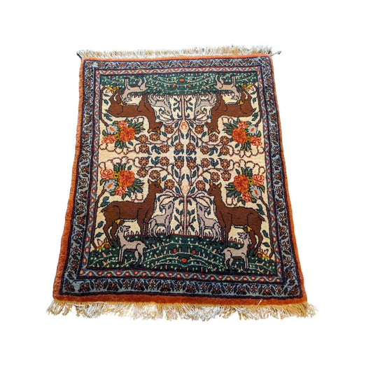 86 x 68 cm Persian Qum Traditional Yellow Small Rug - Rugmaster