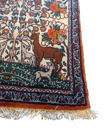 86 x 68 cm Persian Qum Traditional Yellow Small Rug - Rugmaster