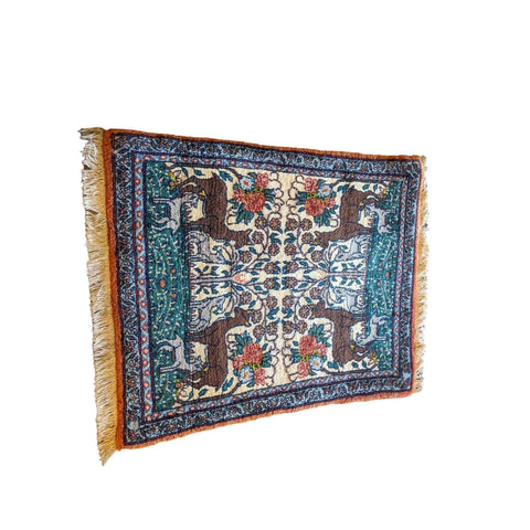 86 x 68 cm Persian Qum Traditional Yellow Small Rug - Rugmaster
