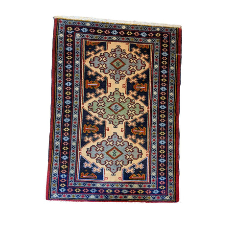 87 x 63 cm Persian Baluch Traditional Blue Small Rug - Rugmaster