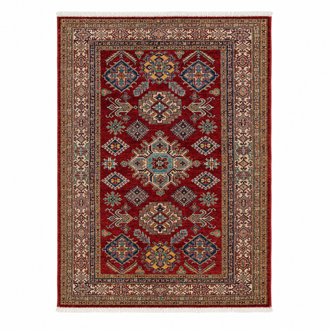 Kazak Handmade Wool Rug - Red & Beige - 200 x 150 cm