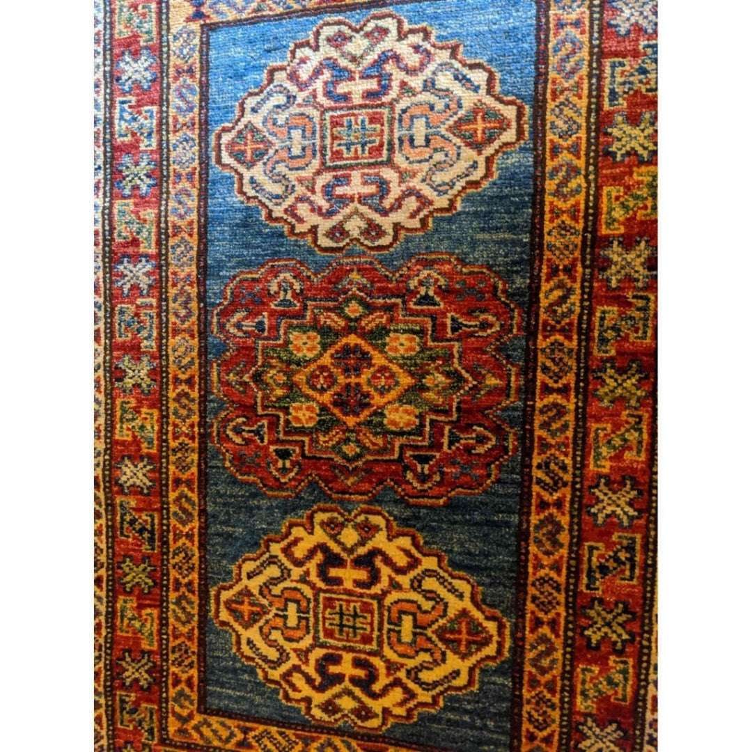 89 x 61 cm Kazak Modern Blue Small Rug - Rugmaster