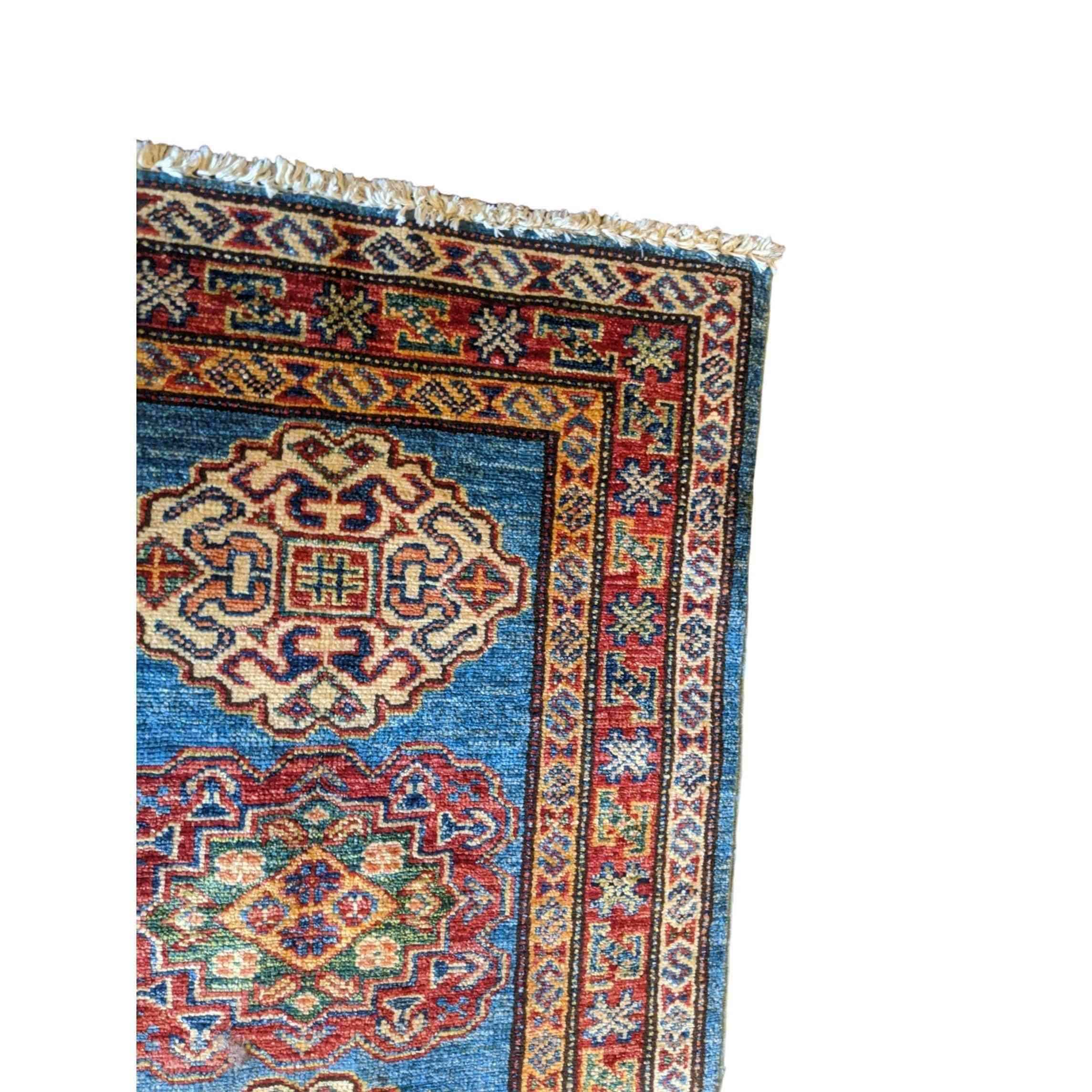 89 x 61 cm Kazak Modern Blue Small Rug - Rugmaster