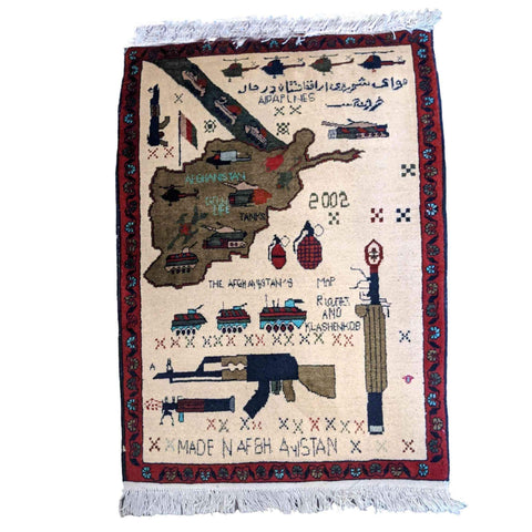 89 x 62 cm Afghan War Design Tribal Grey Small Rug - Rugoutlet