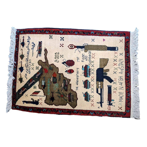 89 x 62 cm Afghan War Design Tribal Grey Small Rug - Rugoutlet