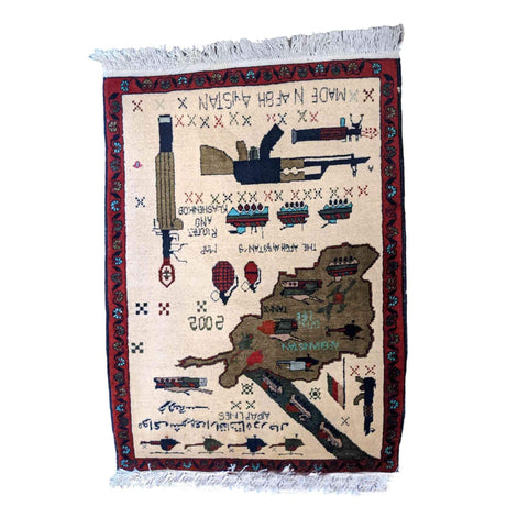 89 x 62 cm Afghan War Design Tribal Grey Small Rug - Rugoutlet