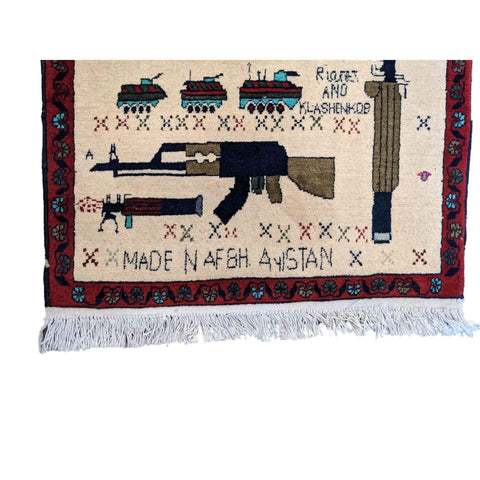 89 x 62 cm Afghan War Design Tribal Grey Small Rug - Rugoutlet