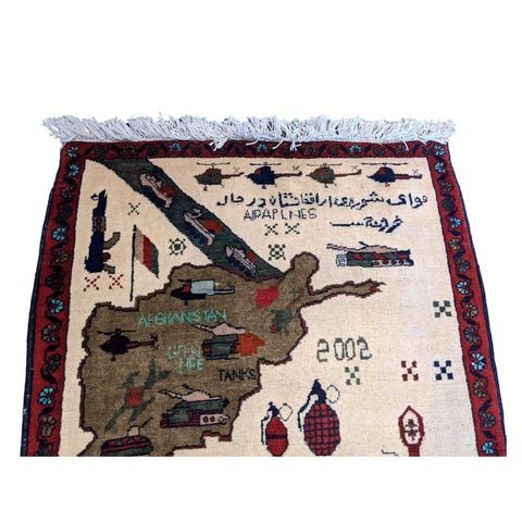 89 x 62 cm Afghan War Design Tribal Grey Small Rug - Rugoutlet