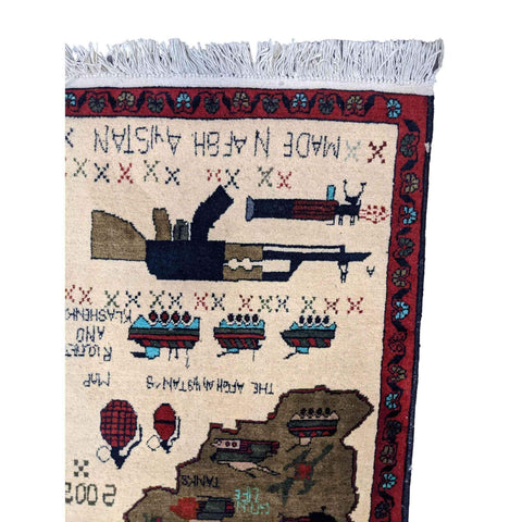 89 x 62 cm Afghan War Design Tribal Grey Small Rug - Rugoutlet