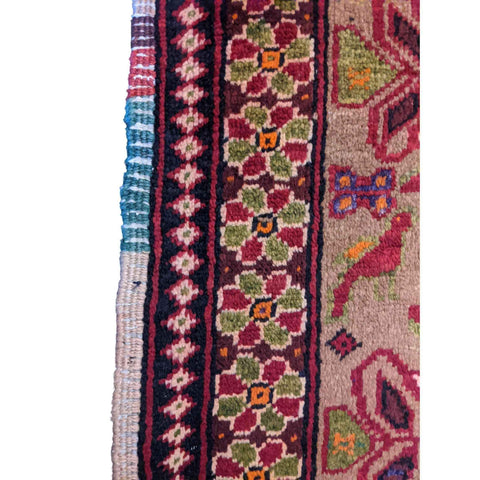 90 x 50 cm Persian Baluch Geometric Yellow Small Rug - Rugoutlet