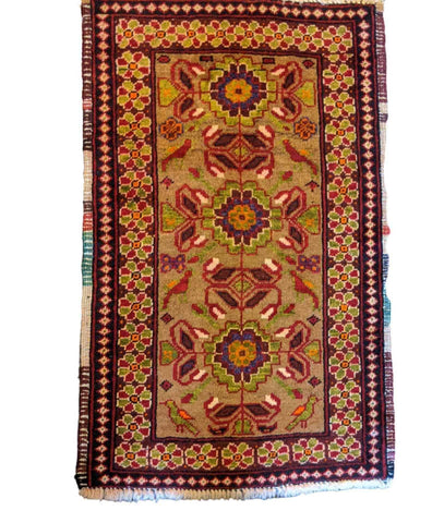 90 x 50 cm Persian Baluch Geometric Yellow Small Rug - Rugoutlet