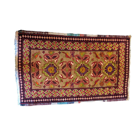 90 x 50 cm Persian Baluch Geometric Yellow Small Rug - Rugmaster