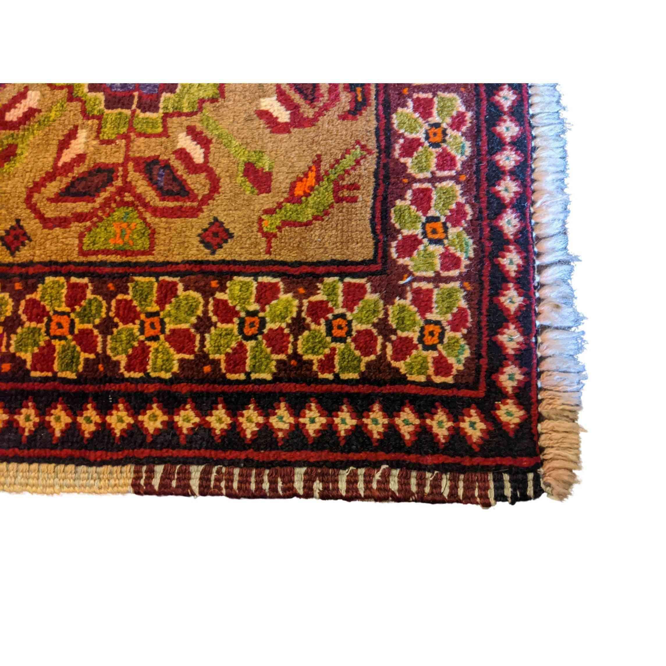 90 x 50 cm Persian Baluch Geometric Yellow Small Rug - Rugmaster