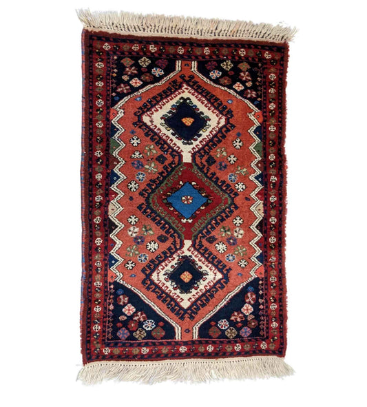 90 x 58 cm Persian yalameh Tribal Orange Small Rug - Rugmaster